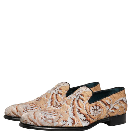 Dolce & Gabbana Beige Brocade Men Slip On Dress Loafers Shoes