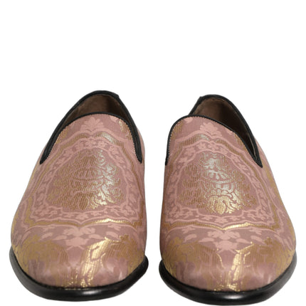 Dolce & Gabbana Pink Brocade Men Slip On Dress Loafers Shoes