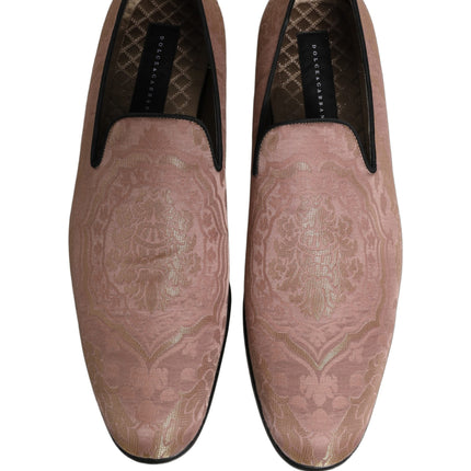Dolce & Gabbana Pink Brocade Men Slip On Dress Loafers Shoes