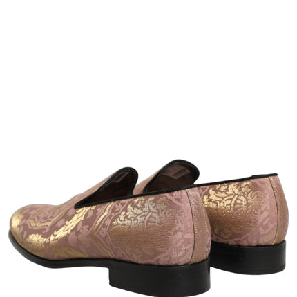 Dolce & Gabbana Pink Brocade Men Slip On Dress Loafers Shoes