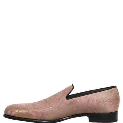 Dolce & Gabbana Pink Brocade Men Slip On Dress Loafers Shoes