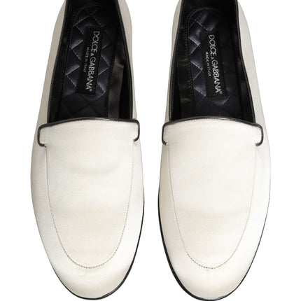 Dolce & Gabbana White Satin Logo Slip On Flats Loafers Shoes