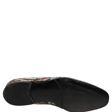 Dolce & Gabbana White Gold Sequined Slip On Loafers Shoes
