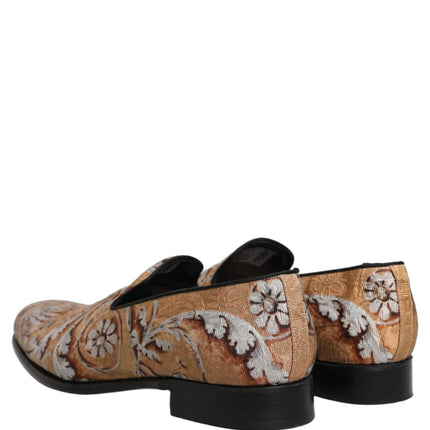 Dolce & Gabbana Gold Brocade Baroque Men Loafers Shoes