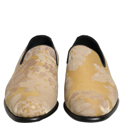 Dolce & Gabbana Gold Floral Print Jacquard Men Loafers Shoes