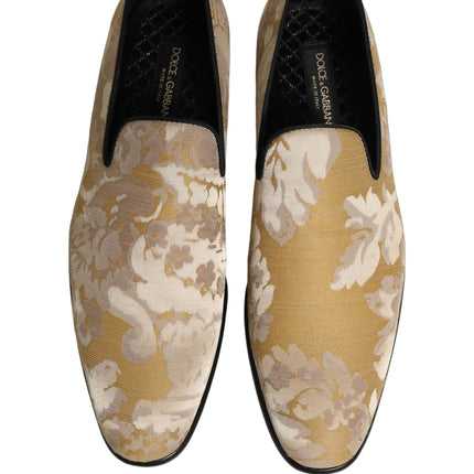 Dolce & Gabbana Gold Floral Print Jacquard Men Loafers Shoes