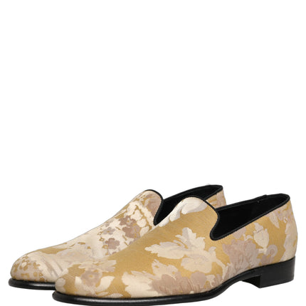Dolce & Gabbana Gold Floral Print Jacquard Men Loafers Shoes