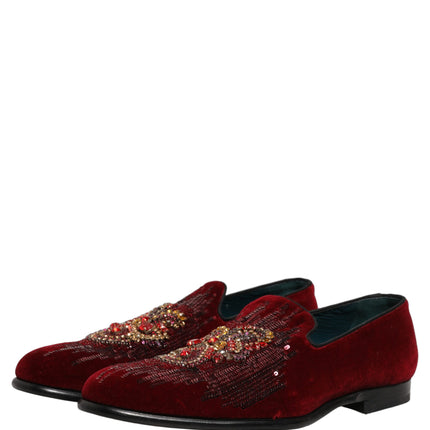 Dolce & Gabbana Maroon Sequin Gemstone Dress Loafers Shoes