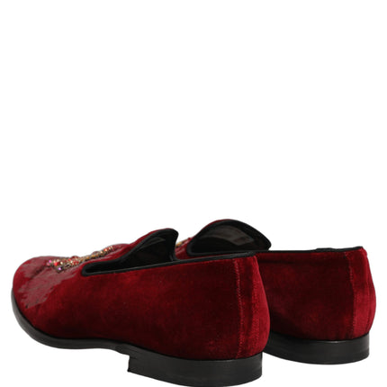Dolce & Gabbana Maroon Sequin Gemstone Dress Loafers Shoes