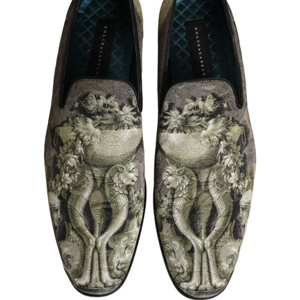 Dolce & Gabbana Brown Baroque Print Slip On Loafers Shoes