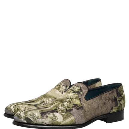 Dolce & Gabbana Brown Baroque Print Slip On Loafers Shoes