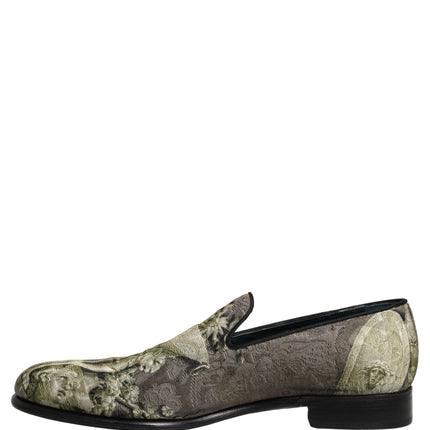 Dolce & Gabbana Brown Baroque Print Slip On Loafers Shoes