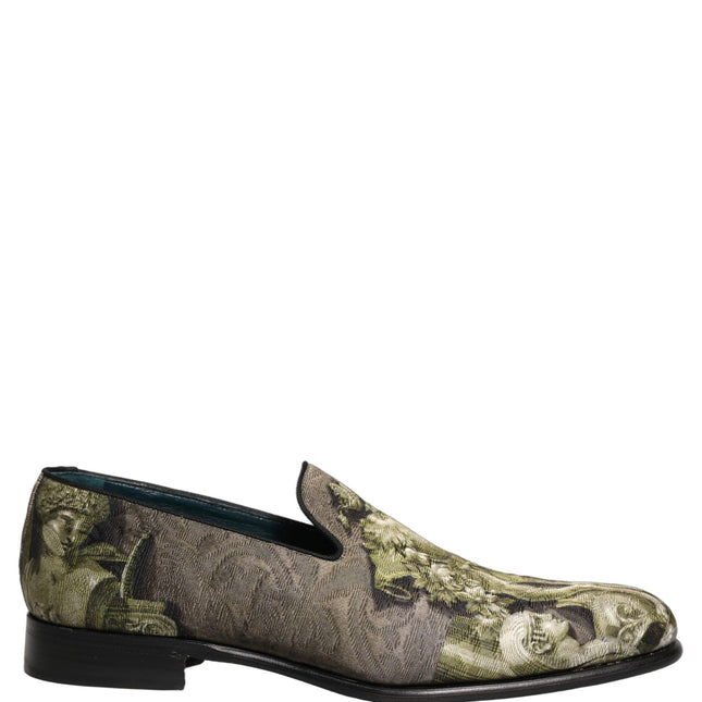 Dolce & Gabbana Brown Baroque Print Slip On Loafers Shoes