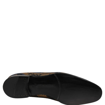 Dolce & Gabbana Blue Brocade Slip On Men Dress Loafers Shoes