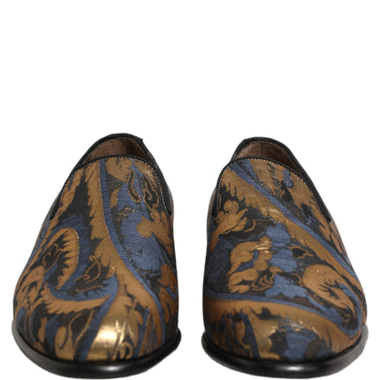 Dolce & Gabbana Blue Brocade Slip On Men Dress Loafers Shoes