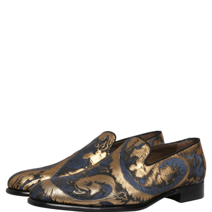 Dolce & Gabbana Blue Brocade Slip On Men Dress Loafers Shoes