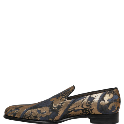 Dolce & Gabbana Blue Brocade Slip On Men Dress Loafers Shoes