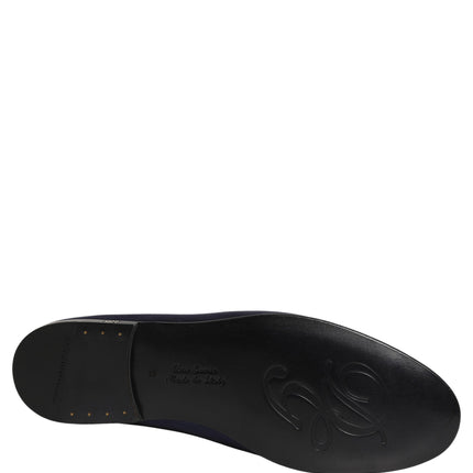 Dolce & Gabbana Blue Satin Logo Slip On Flats Loafers Shoes