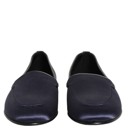 Dolce & Gabbana Blue Satin Logo Slip On Flats Loafers Shoes