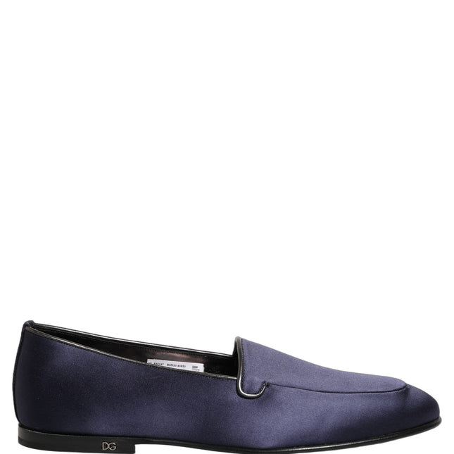 Dolce & Gabbana Blue Satin Logo Slip On Flats Loafers Shoes