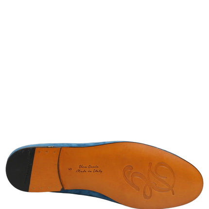 Dolce & Gabbana Blue Velvet Slip On Men Flats Loafers Shoes