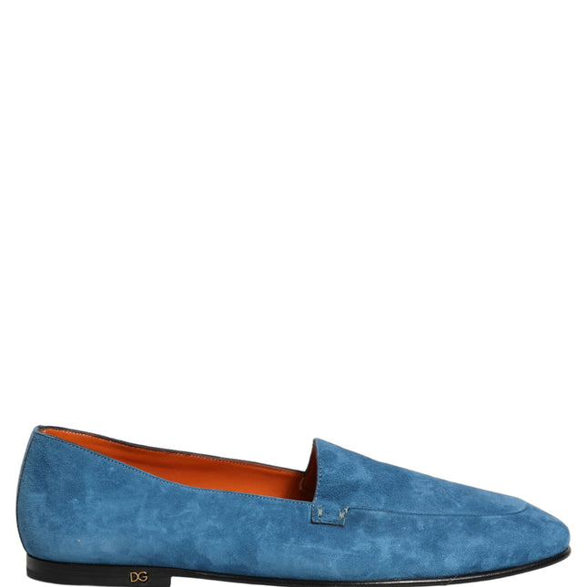 Dolce & Gabbana Blue Velvet Slip On Men Flats Loafers Shoes