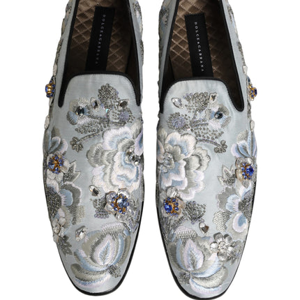 Dolce & Gabbana White Floral Embellished Men Loafers  Shoes