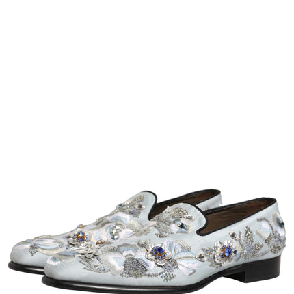 Dolce & Gabbana White Floral Embellished Men Loafers  Shoes