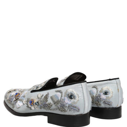 Dolce & Gabbana White Floral Embellished Men Loafers  Shoes