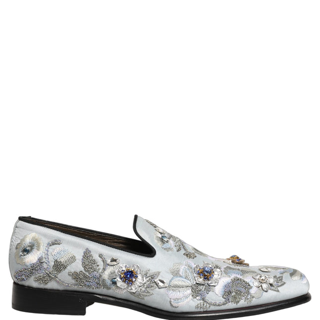 Dolce & Gabbana White Floral Embellished Men Loafers  Shoes