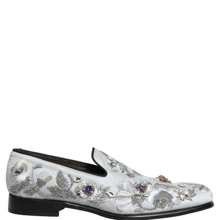 Dolce & Gabbana White Floral Embellished Men Loafers  Shoes
