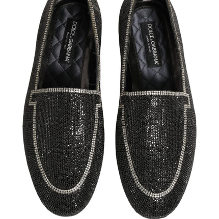 Dolce & Gabbana Black Crystal Embellished Men Loafers Shoes