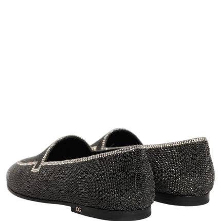 Dolce & Gabbana Black Crystal Embellished Men Loafers Shoes