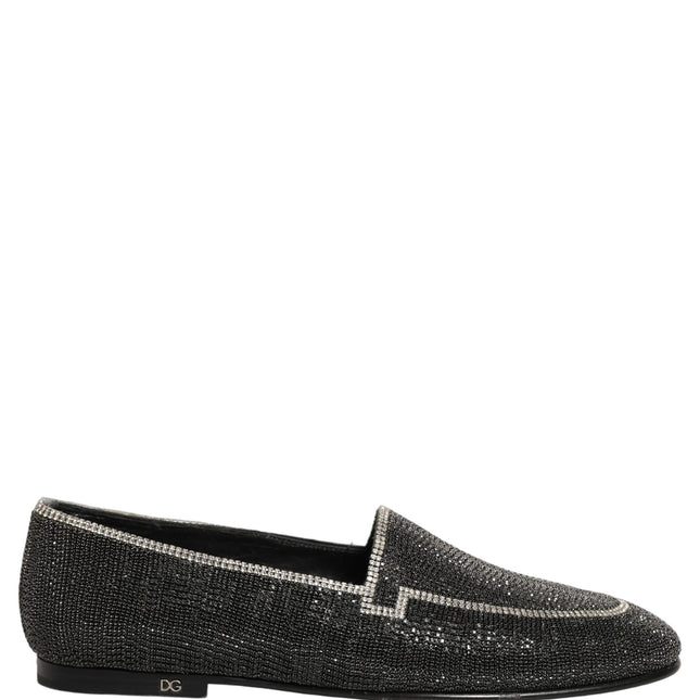 Dolce & Gabbana Black Crystal Embellished Men Loafers Shoes