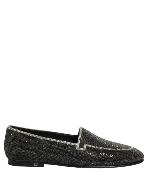 Dolce & Gabbana Black Crystal Embellished Men Loafers Shoes