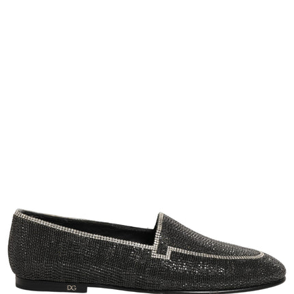 Dolce & Gabbana Black Crystal Embellished Men Loafers Shoes