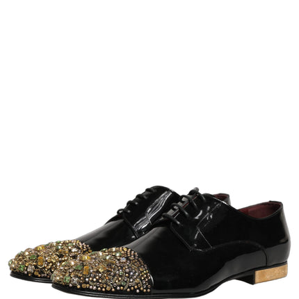 Dolce & Gabbana Black Embellished Men Derby Dress Formal Shoes