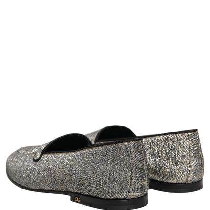 Dolce & Gabbana Gray Lurex Glitter Men Dress Loafers Shoes