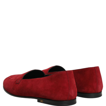Dolce & Gabbana Red Suede Logo Slip On Flats Loafers Shoes