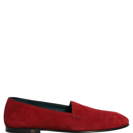 Dolce & Gabbana Red Suede Logo Slip On Flats Loafers Shoes