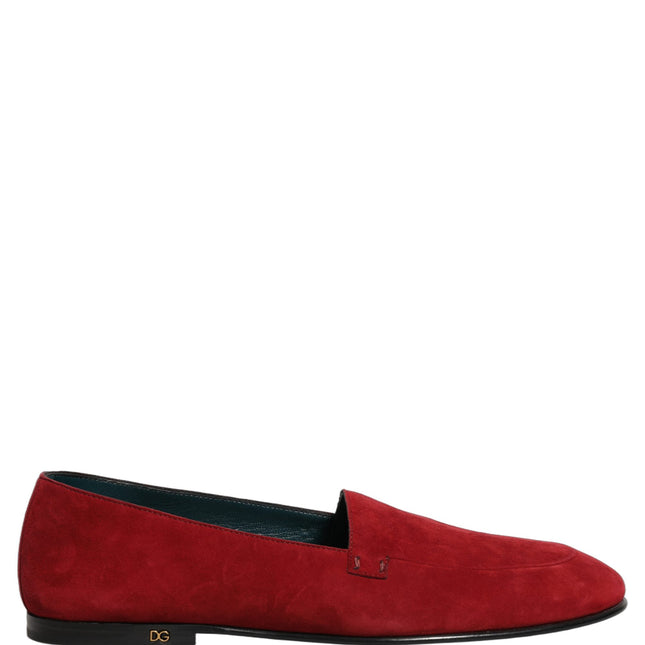 Dolce & Gabbana Red Suede Logo Slip On Flats Loafers Shoes