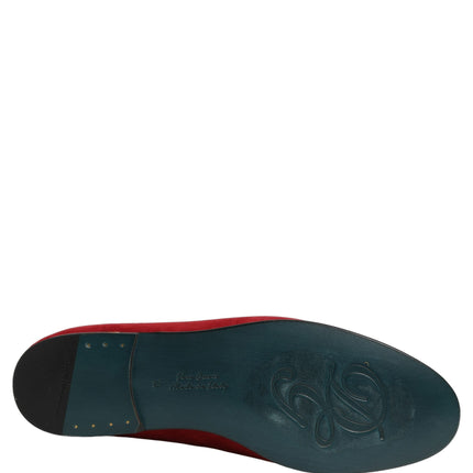 Dolce & Gabbana Red Suede Logo Slip On Flats Loafers Shoes