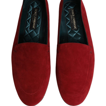 Dolce & Gabbana Red Suede Logo Slip On Flats Loafers Shoes