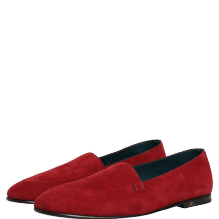 Dolce & Gabbana Red Suede Logo Slip On Flats Loafers Shoes