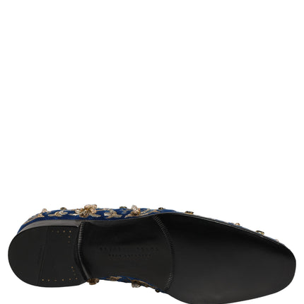 Dolce & Gabbana Blue Velvet Embellished Dress Loafers Shoes
