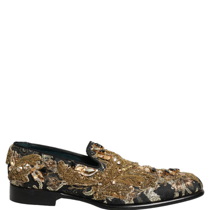 Dolce & Gabbana Black Velvet Embellished Dress Loafers Shoes
