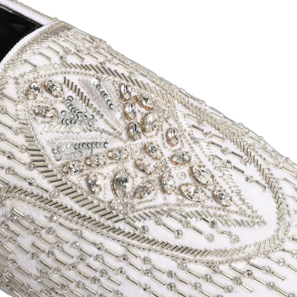 Dolce & Gabbana White Satin Embellished Dress Loafers Shoes