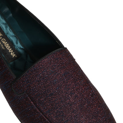 Dolce & Gabbana Maroon Glitter Lurex Logo Dress Loafers Shoes