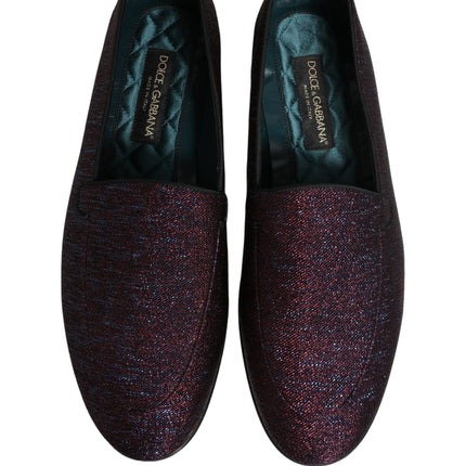 Dolce & Gabbana Maroon Glitter Lurex Logo Dress Loafers Shoes