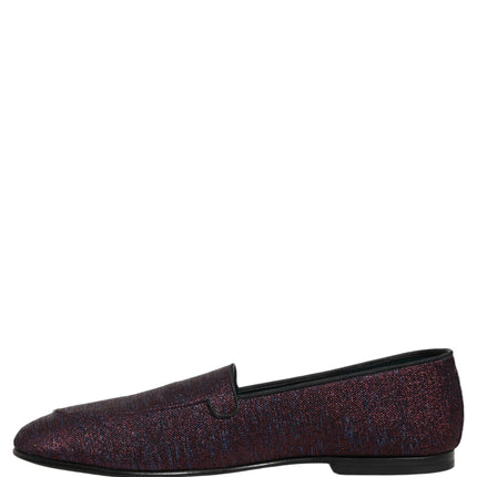 Dolce & Gabbana Maroon Glitter Lurex Logo Dress Loafers Shoes